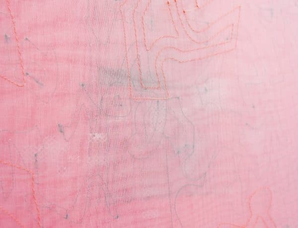 José María Sicilia, Ninfosis (détail), 2022, Soie, lin, bois, 204 x 124 cm.