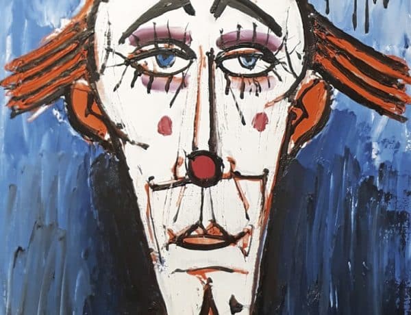 Bernard Buffet, Clown fond bleu, 1996, huile sur toile, 73 x 54 cm.